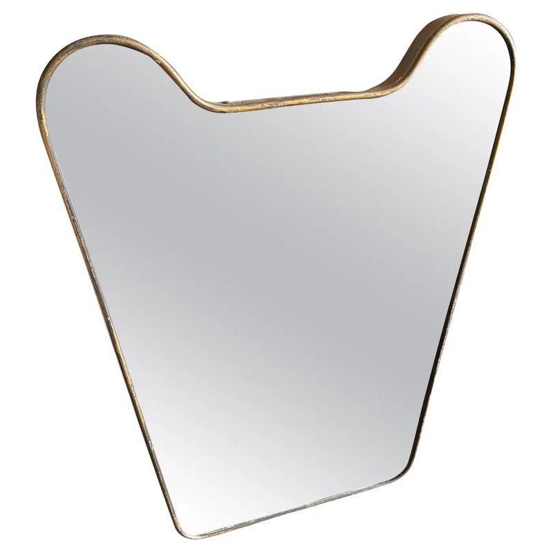 1950s Gio Ponti Attributable Mid-Century Modern Solid Brass Italian Wall Mirror