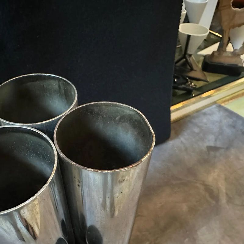 1960s Gio Ponti Style Minimalist Chromed Metal Multiple Cylinder Vase