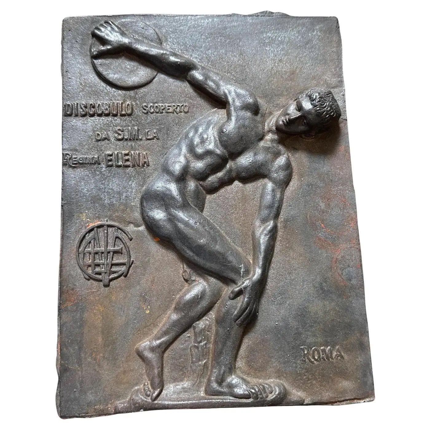 1950s Bronze Italian Relief Panel of a Discobulo