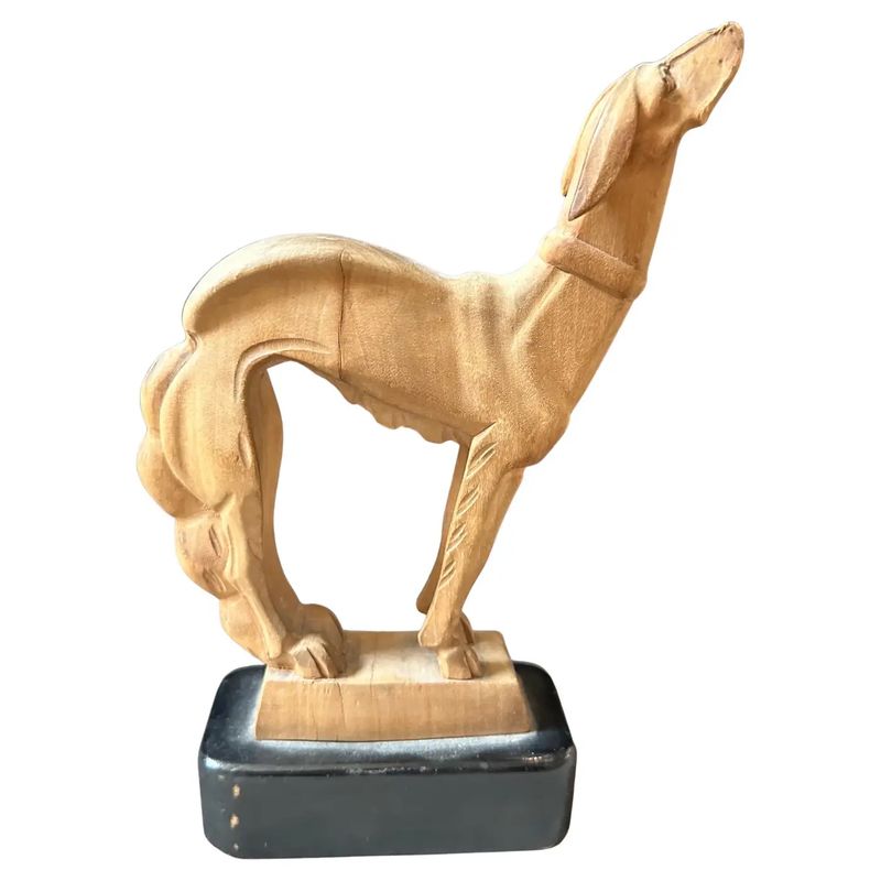 A 1930s Stylish Art Deco Hand-Carved Figure of a Greyhound