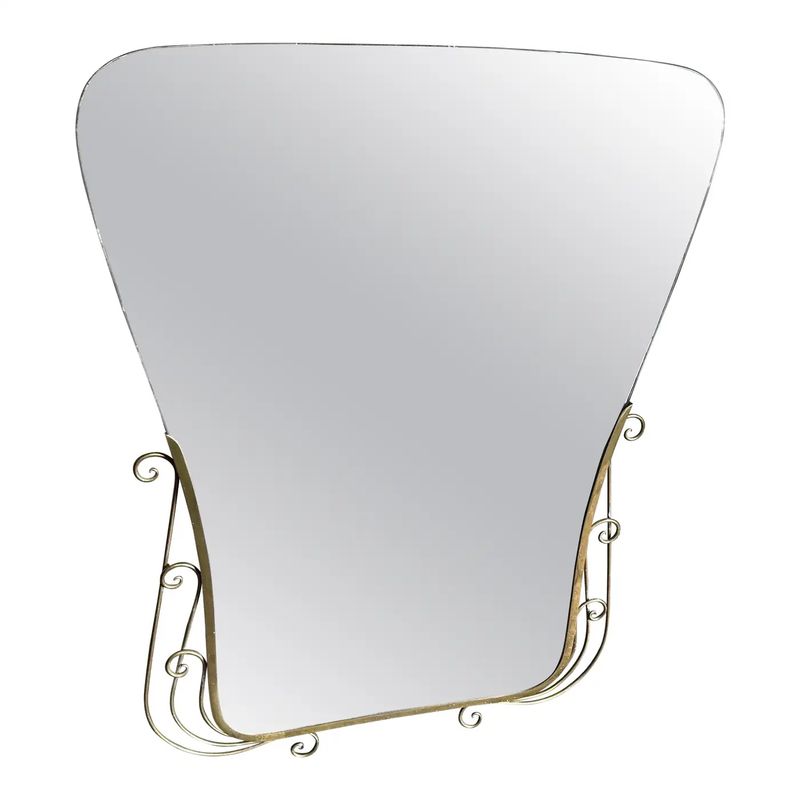 1950s Gio Ponti Style Mid-Century Modern Brass and Glass Wall Mirror