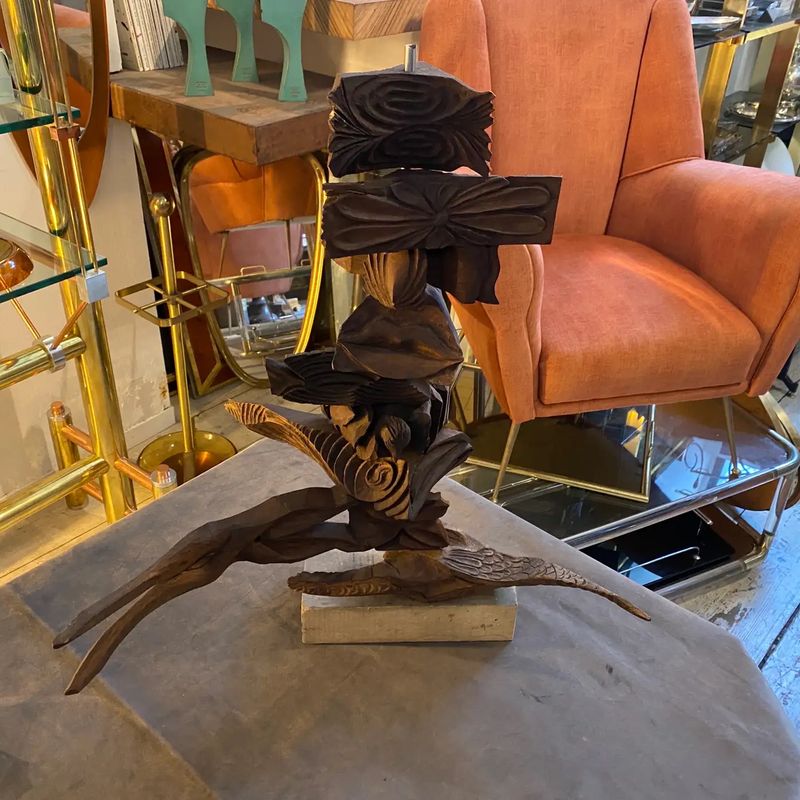 2000s Organic Modern Movable Hand-Carved Sicilian Wood Sculpture by Sciacca