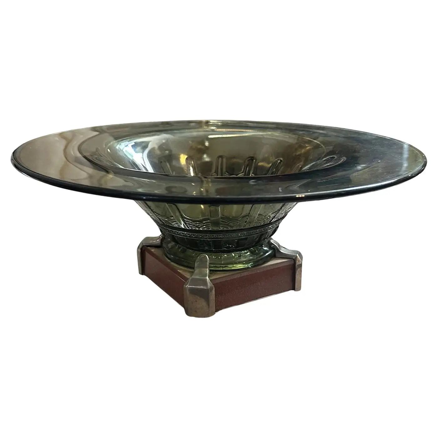 1930s Art Deco Metal and Green Glass French Centerpiece