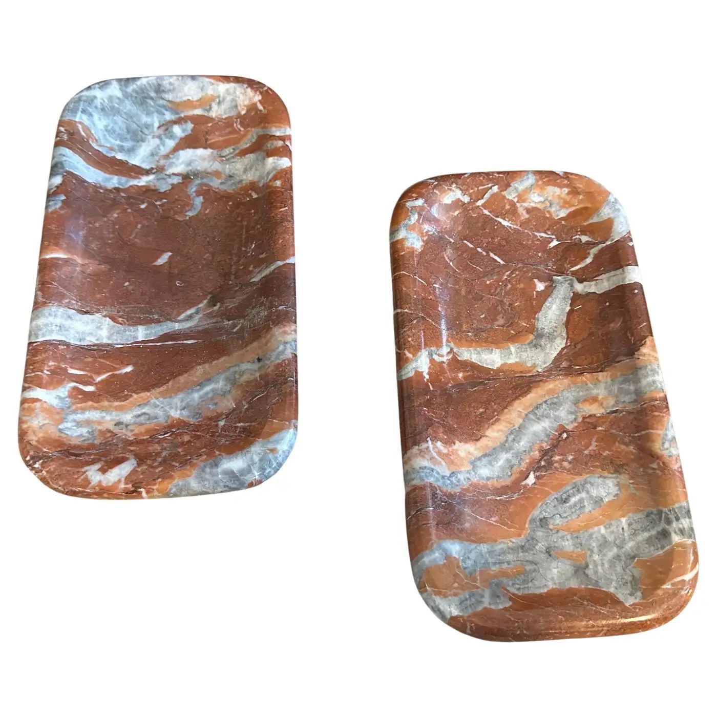 1930s Art Deco Red Gray and White Marble Rectangular Italian Vide Poches