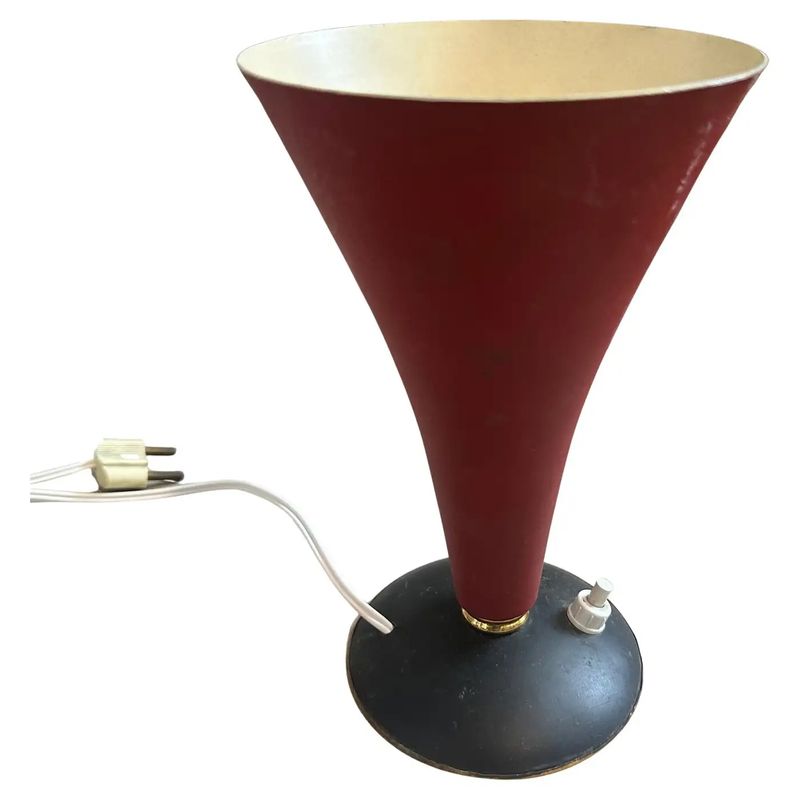 1950s Mid-Century Modern Red and Black Conic Italian Table Lamp