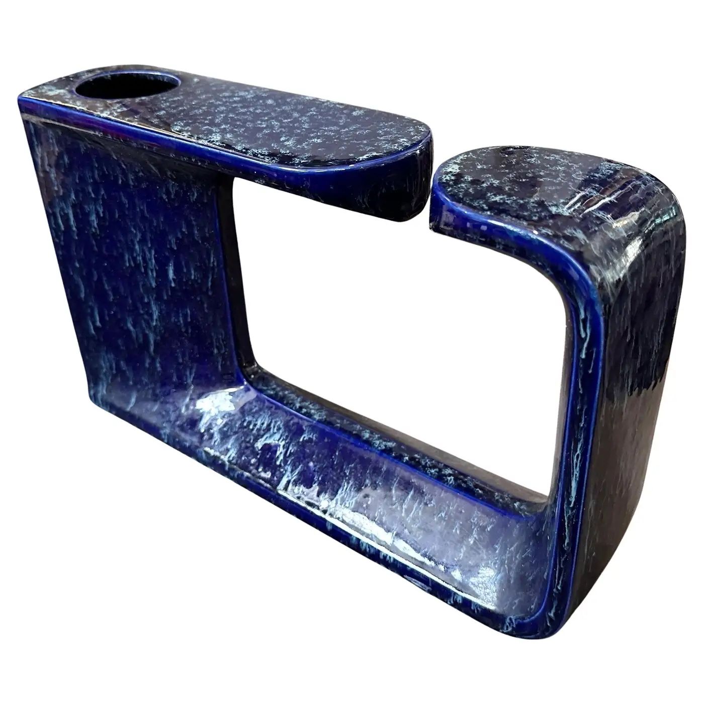 1970s Post Modern Blue Ceramic Vase by Rigon for Bertoncello