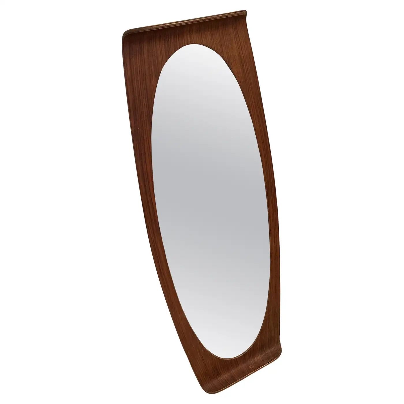 1950s Iconic Mid-Century Modern Curved Teak Wall Mirror by Campo e Graffi