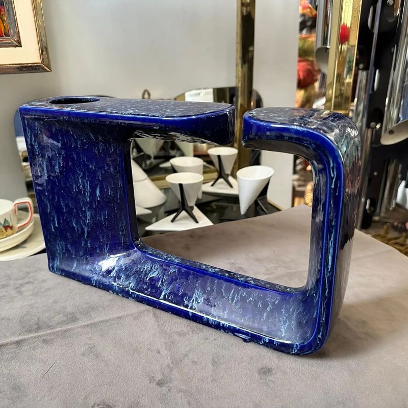1970s Post Modern Blue Ceramic Vase by Rigon for Bertoncello