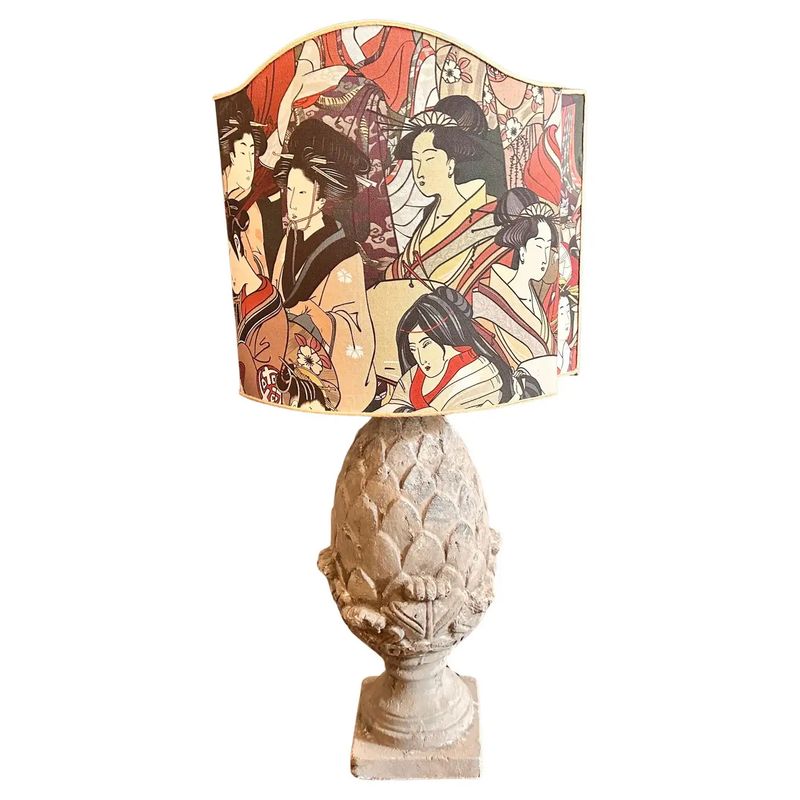 1900 White Mixed Stone Decorative Pine Cone Transformed in Table Lamp