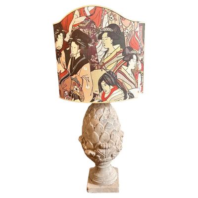 1900 White Mixed Stone Decorative Pine Cone Transformed in Table Lamp