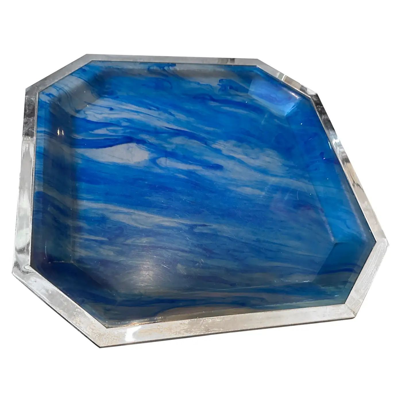 1970s Mid-Century Modern Sea Effect Lucite and Silver Plate Octagonal Tray