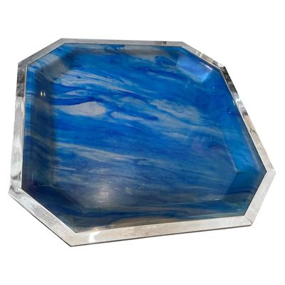 1970s Mid-Century Modern Sea Effect Lucite and Silver Plate Octagonal Tray