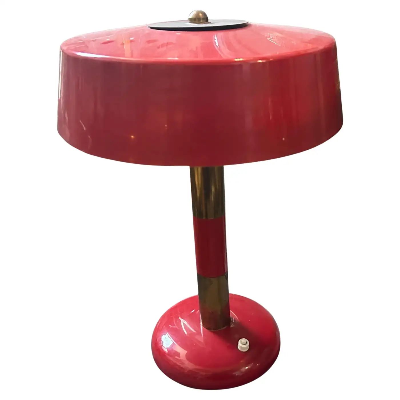 1950s Mid-Century Modern Brass and Red Metal Italian Table Lamp