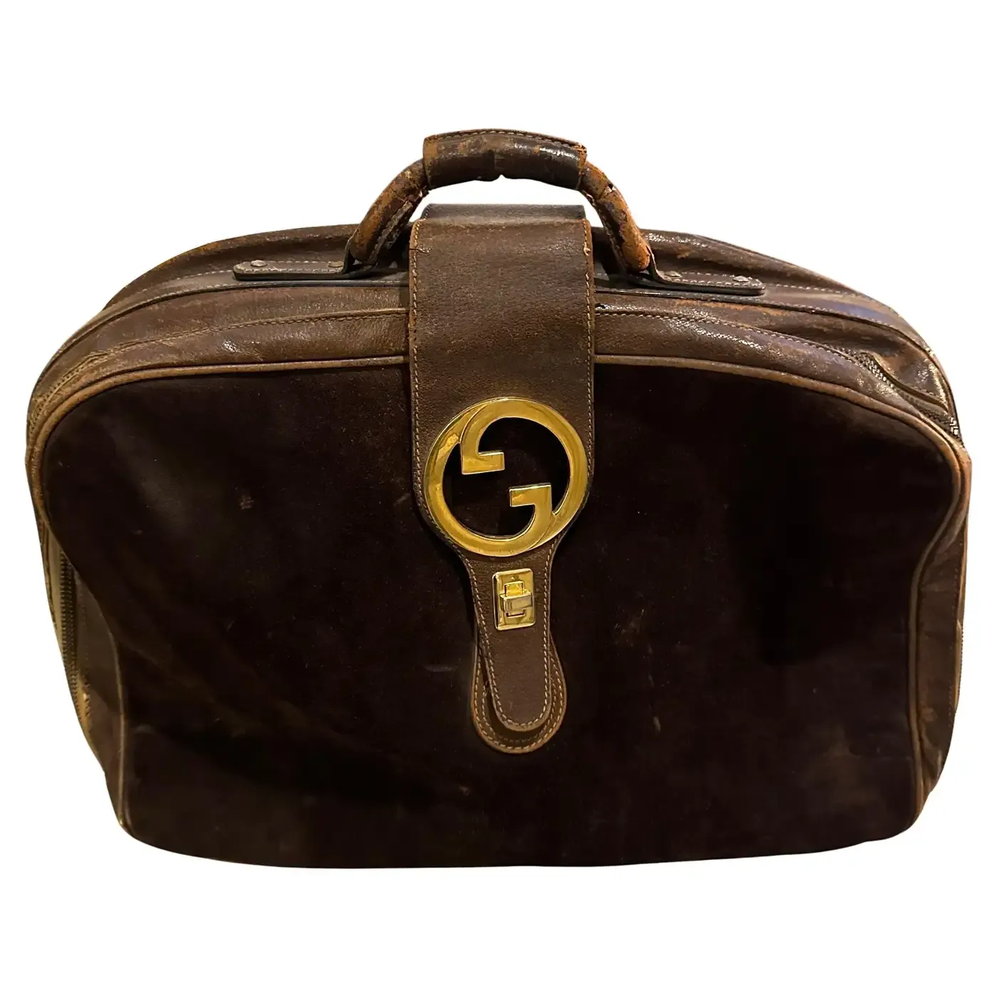1970s Vintage Gucci Brown Leather and Suede Travel Bag