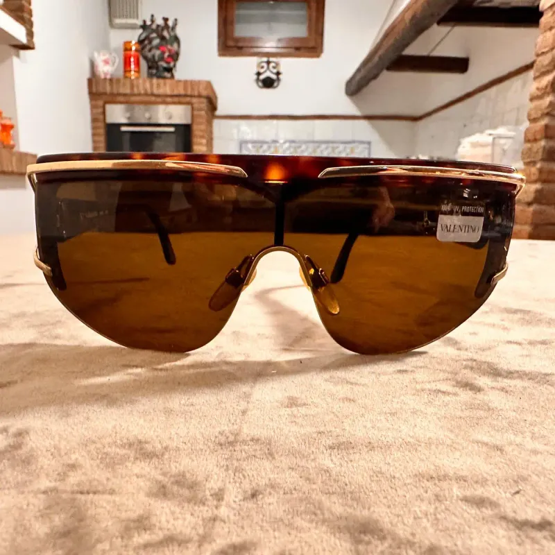 1980s Never Worn Bold Valentino Tortoiseshell Shield Oversized Sunglasses
