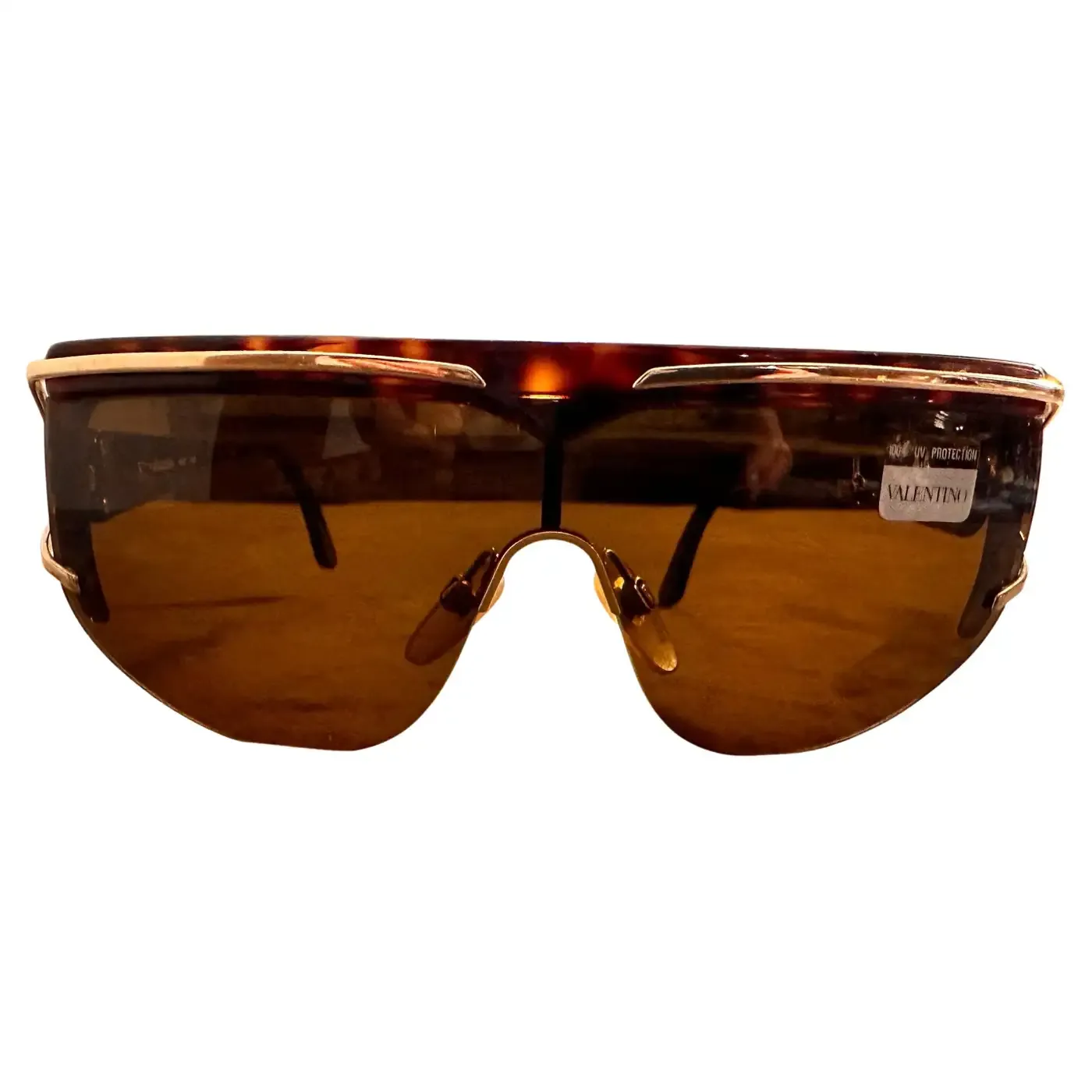1980s Never Worn Bold Valentino Tortoiseshell Shield Oversized Sunglasses