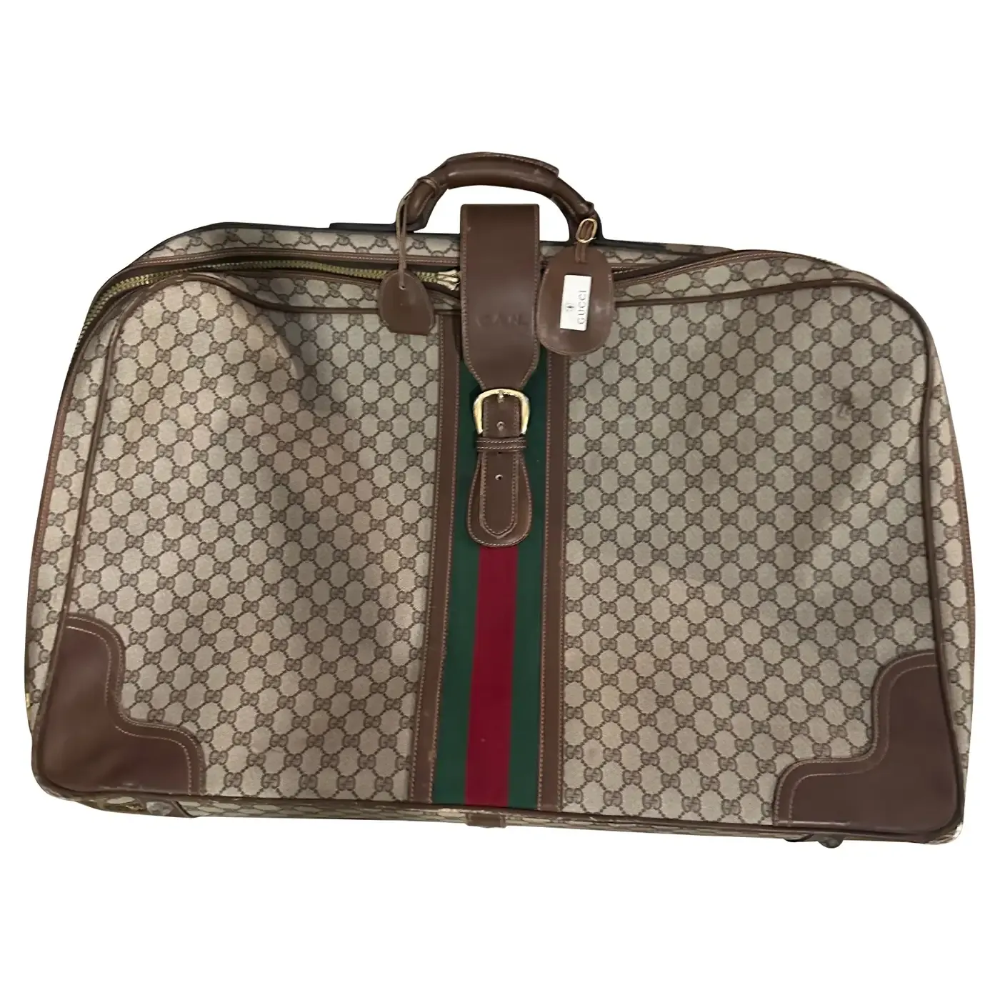 1970s Iconic Beige and Brown Canvas Suitcase by Gucci