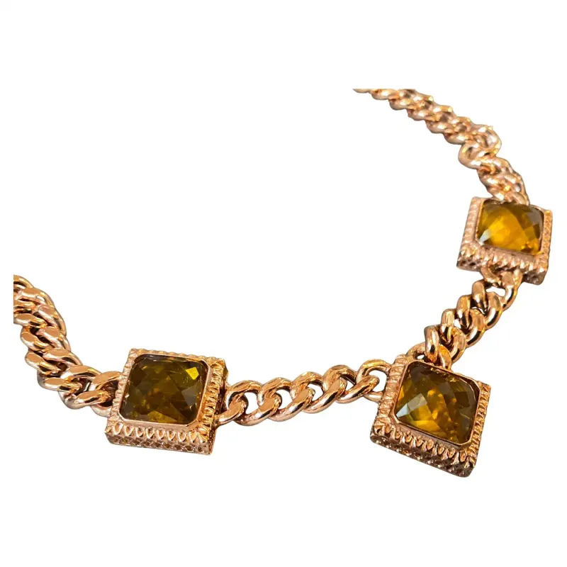 1990s Gilded Sterling Silver and Square Hydrotermal Quartz Italian Necklace