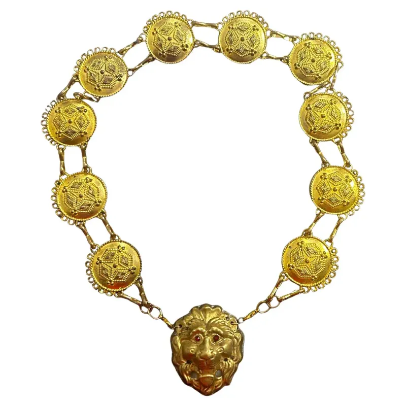 1960s Baroque Style Gilded Metal Costume Jewelry Italian Necklace