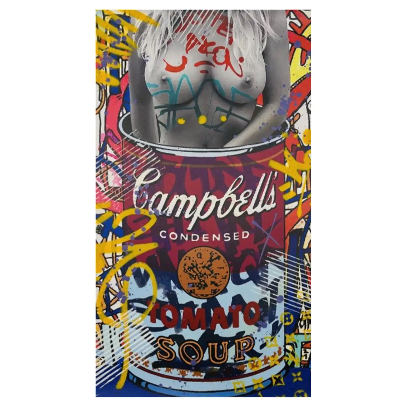 Campbell Super Blonde a Street Art Mix Media Paper Embellished by hand by Airoh