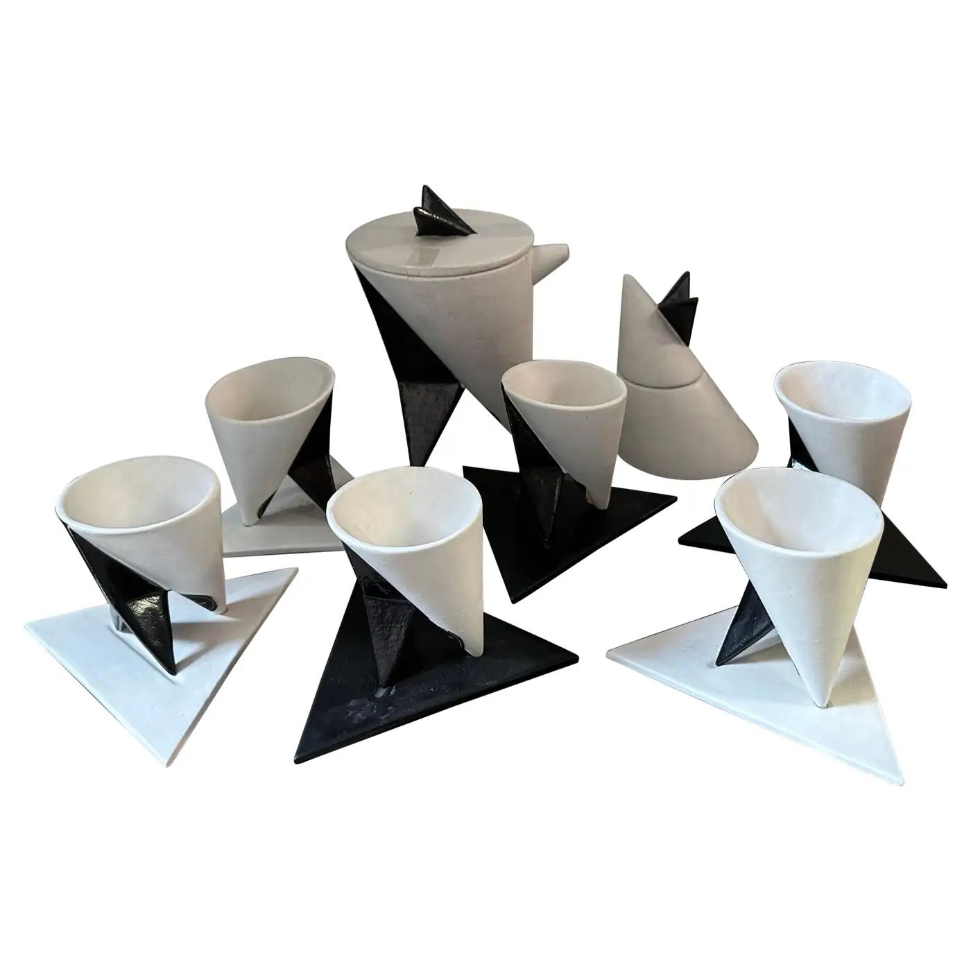 1990s Memphis Milano Style Black and White Coffee Set by Taruschio