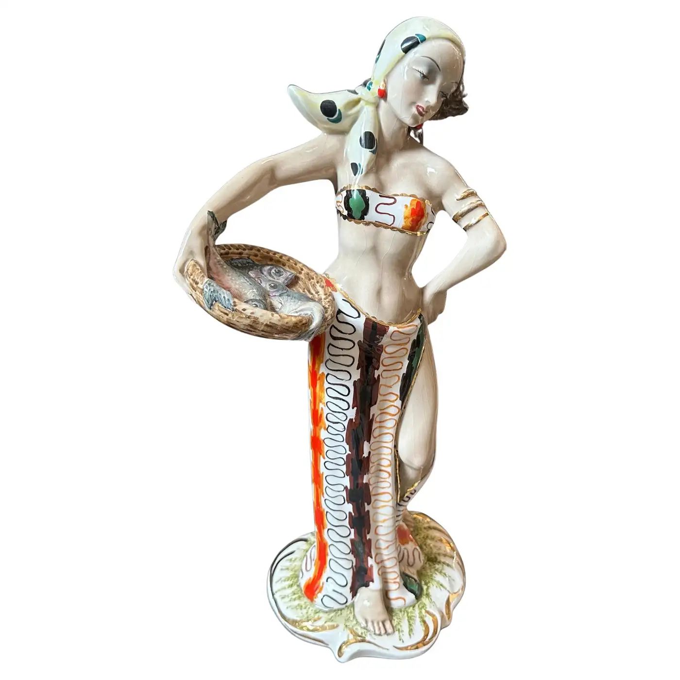 1950s Mid-Century Modern Ceramic Italian Figure of a Woman with Fishes