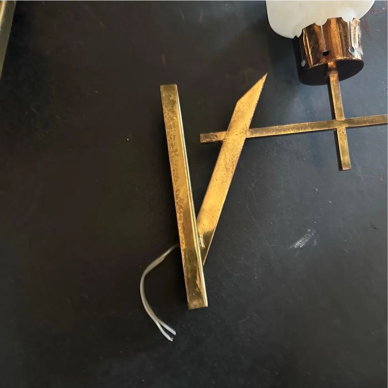 Two 1950s Stilnovo Style Mid-Century Modern Brass and Glass Italian Wall Sconces