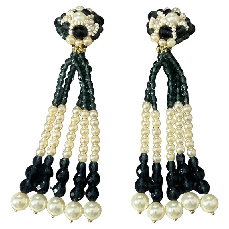 21st Century Pair of Coppola e Toppo Black and White Crystal Chandelier Earrings