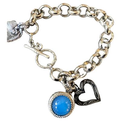 1990s Vintage Sterling Silver and Blue Agate Pendant Italian Bracelet by Anomis