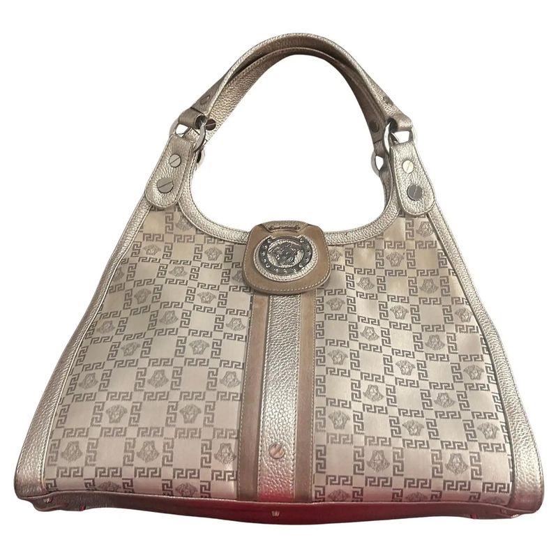 Vintage Gianni Versace Metallic Medusa Monogram White Shoulder Bag