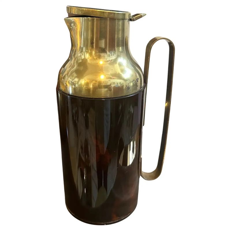 1950s Mid-Century Modern Fake Tortoise Shell Bakelite and Brass Thermos Carafe