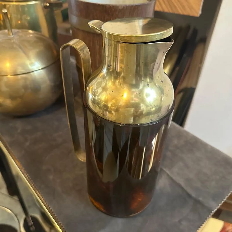 1950s Mid-Century Modern Fake Tortoise Shell Bakelite and Brass Thermos Carafe
