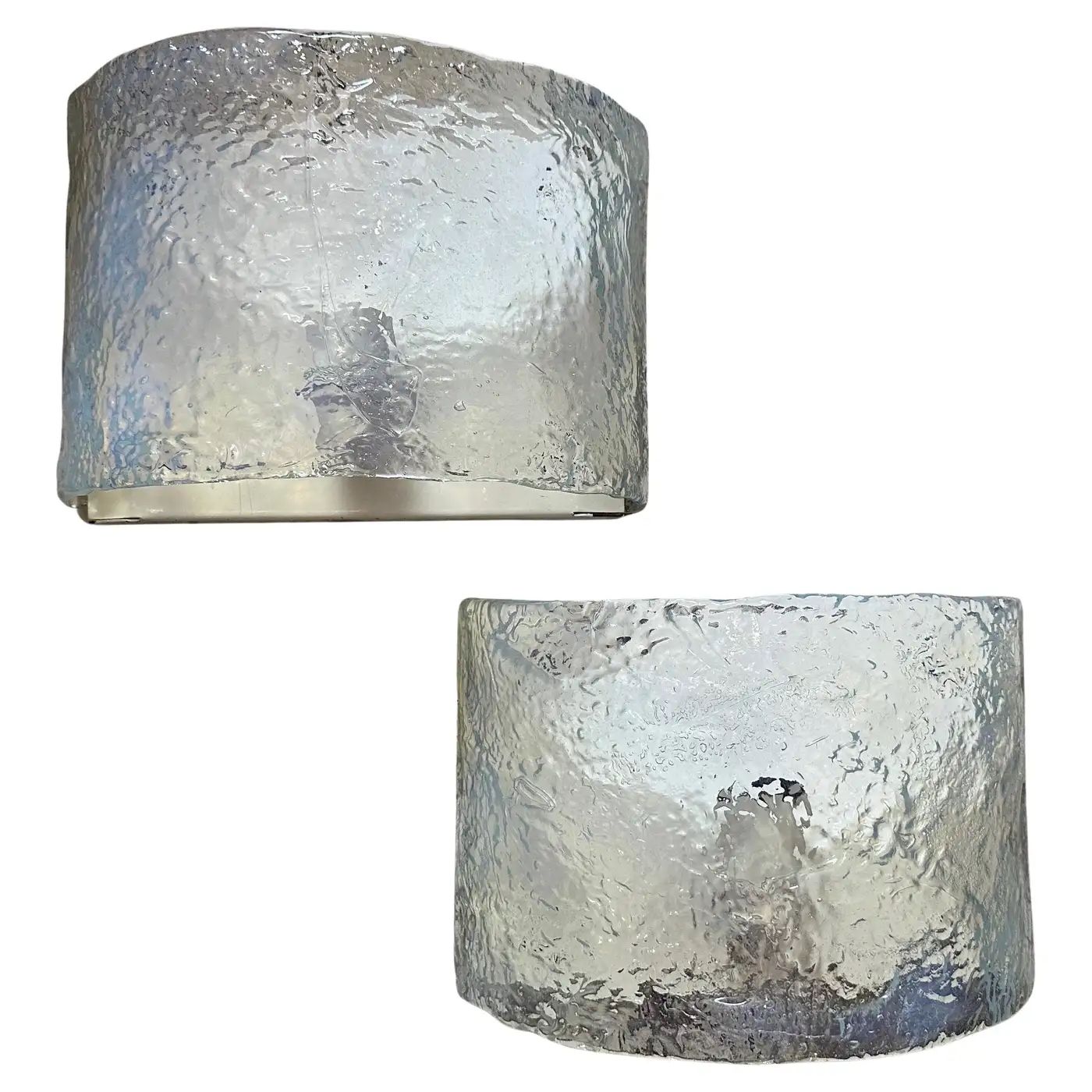 Two 1970s Mid-Century Modern Opalescent Murano Glass Wall Sconces by Mazzega