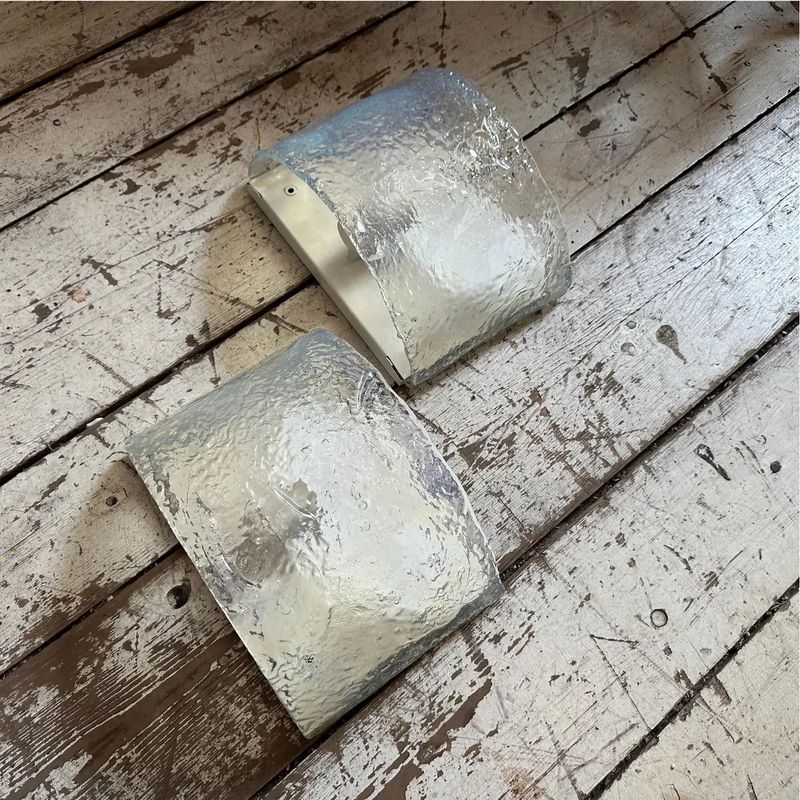 Two 1970s Mid-Century Modern Opalescent Murano Glass Wall Sconces by Mazzega