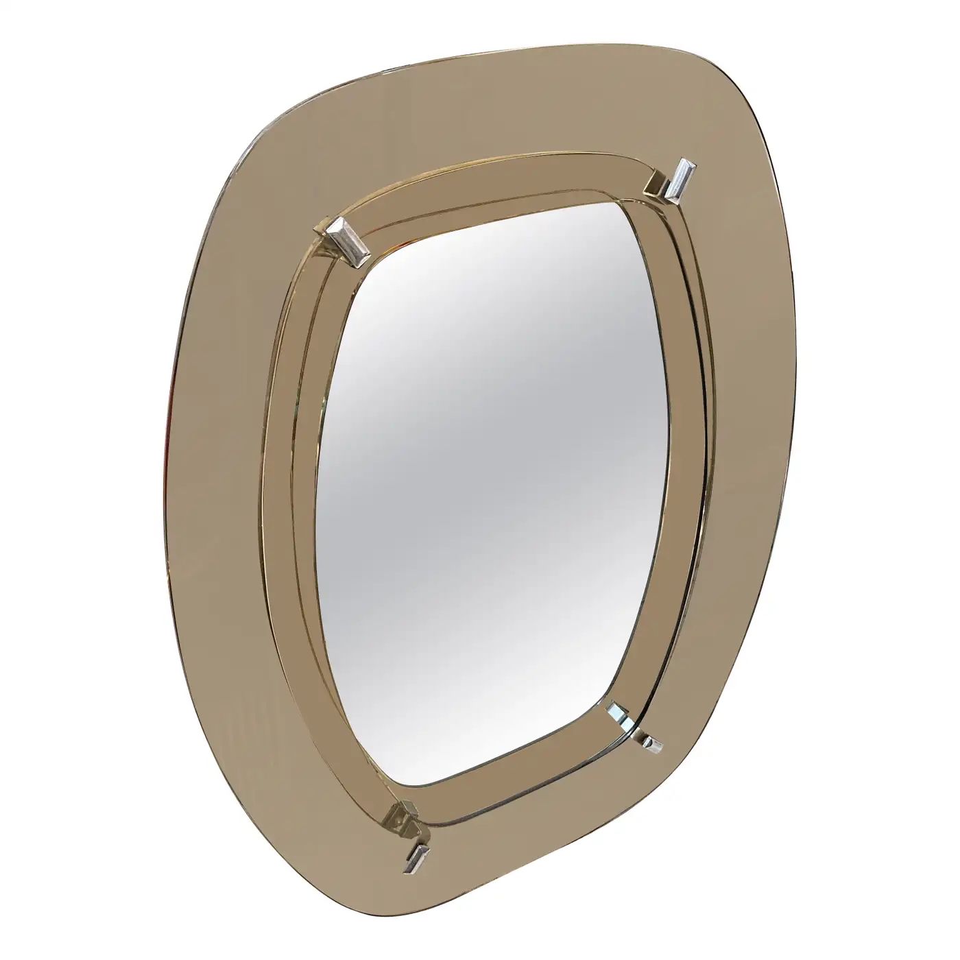 1970s Space Age Amber and Smoked Glass Wall Mirror by Veca