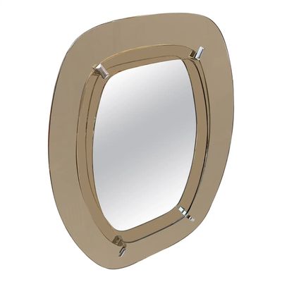 1970s Space Age Amber and Smoked Glass Wall Mirror by Veca