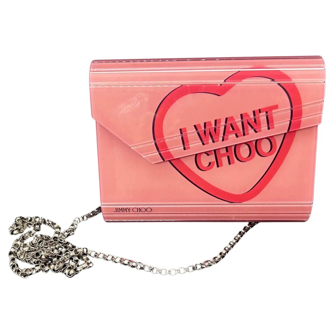 21st Century Jimmy Choo Pink Heart Acrylic Clutch Bag