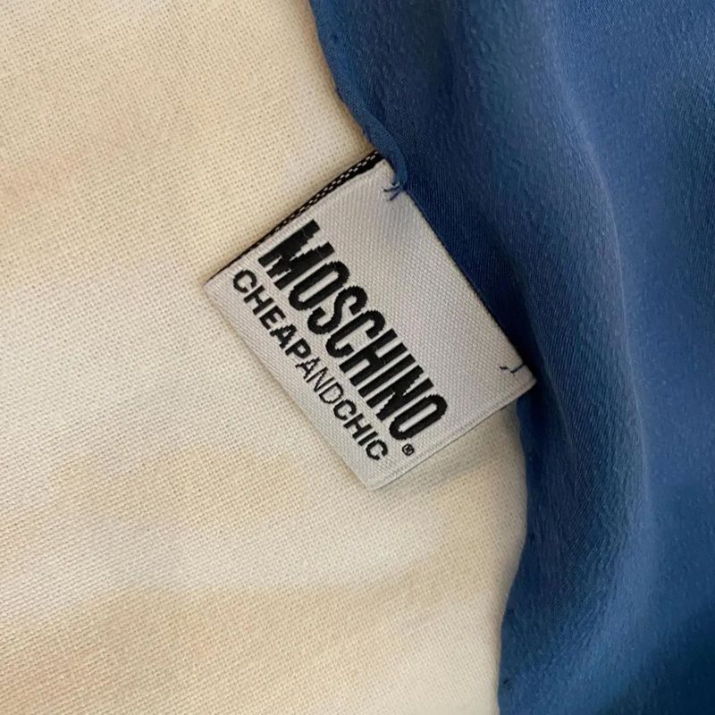 1980s Vintage Luxury is Relative Blue and Gold Silk Italian Foulard by Moschino