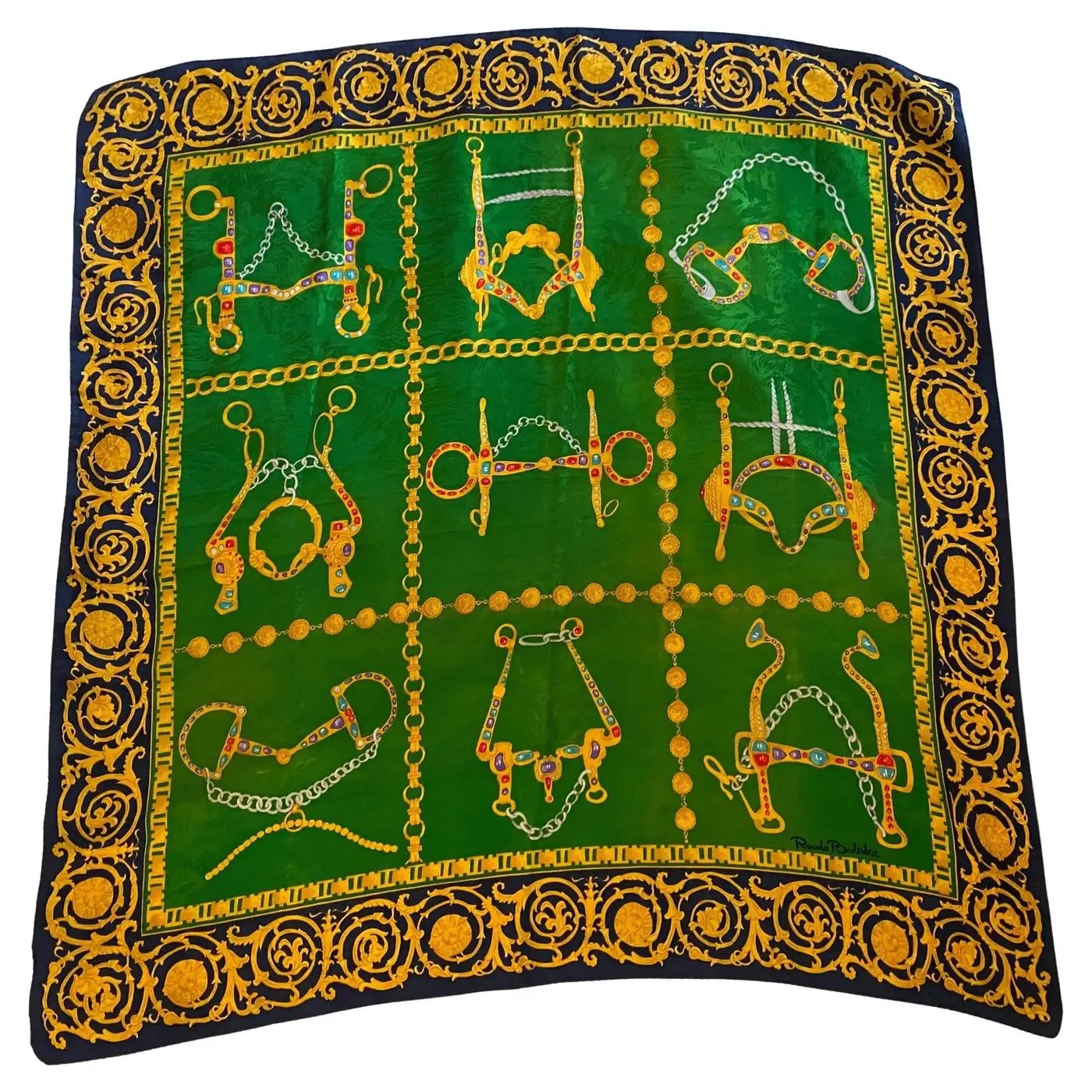 1980s Vintage Silk Color Italian Scarf Foulard by Renato Balestra