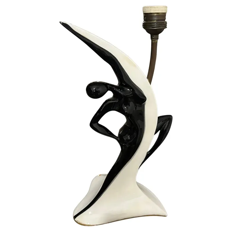 1960s Mid-Century Modern Black and White Ceramic Table Lamp by Italo Casini