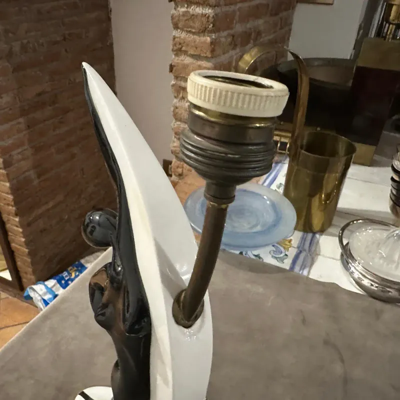 1960s Mid-Century Modern Black and White Ceramic Table Lamp by Italo Casini