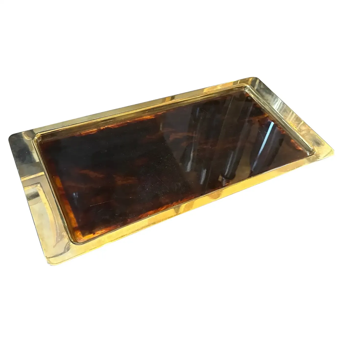 1980s Mid-Century Modern Fake Tortoise Lucite Tray in the manner of Dior Home