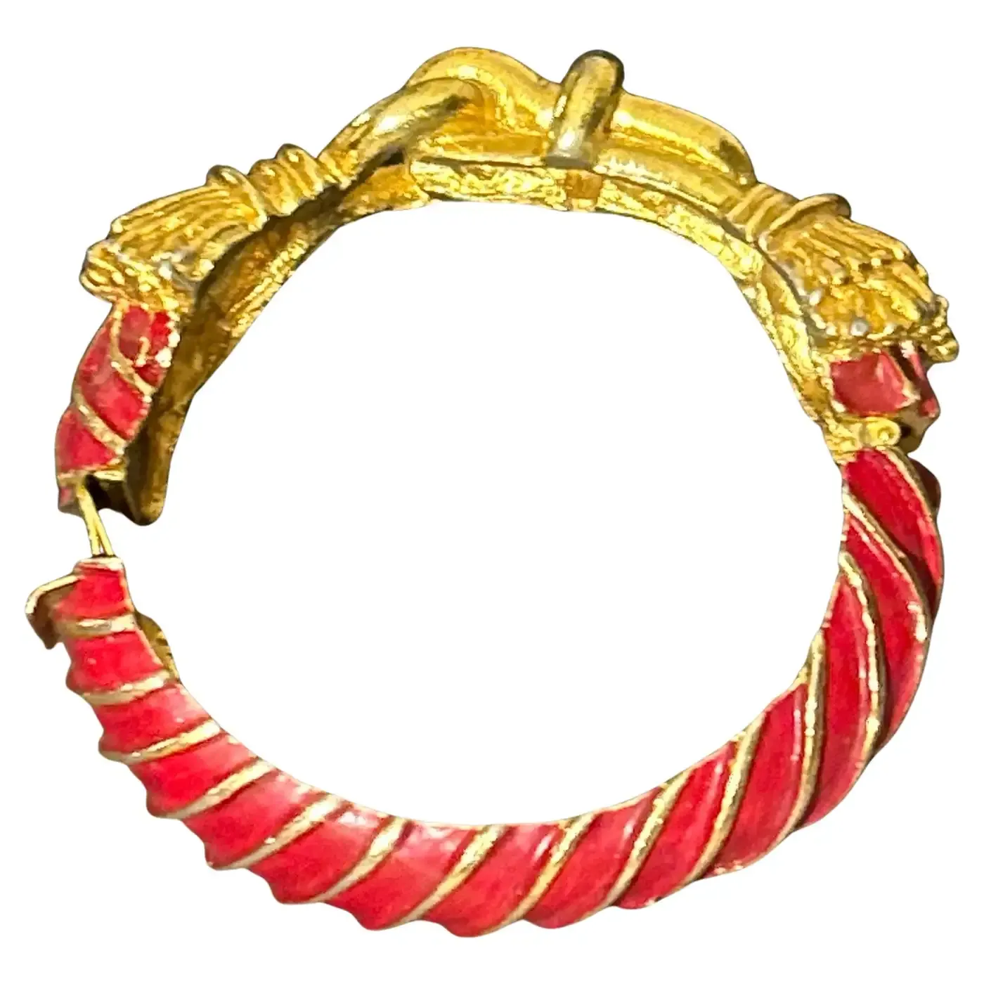 Vintage 1970s Kenneth Jay Lane Gold and Red Enamel Statement Bracelet