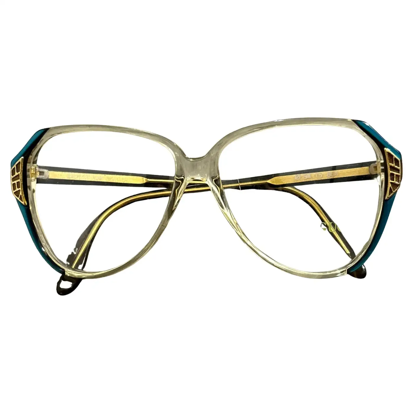 1980s Gucci Retro Oversized Eyeglasses with Teal and Gold Accents