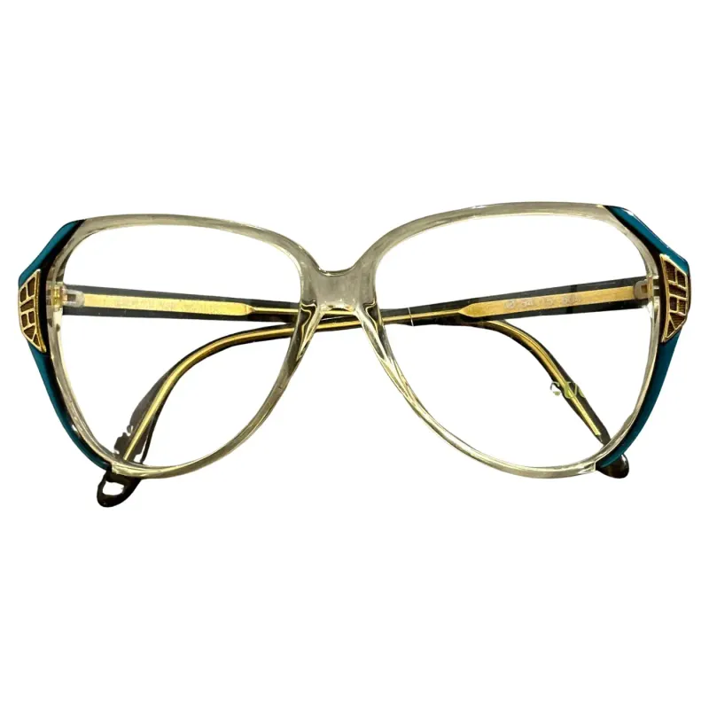 1980s Gucci Retro Oversized Eyeglasses with Teal and Gold Accents