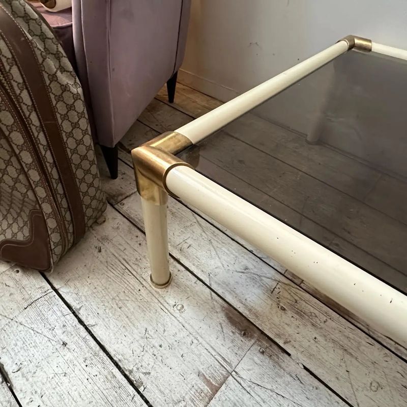 1970s Tommaso Barbi Mid-Century Modern Brass and Smoked glass Coffee Table