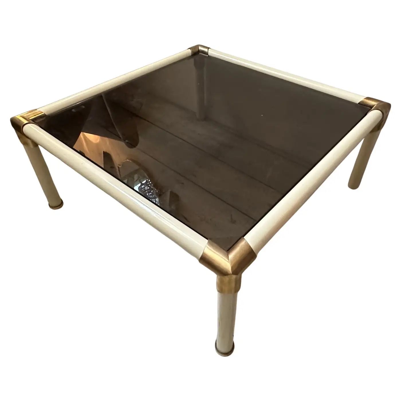 1970s Tommaso Barbi Mid-Century Modern Brass and Smoked glass Coffee Table