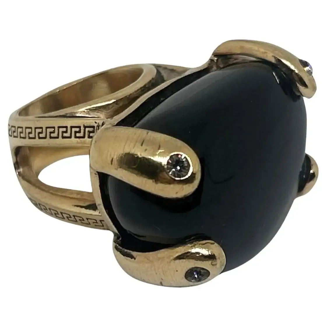 1990s Gianni Versace Black Agate Oversized Cocktail Ring