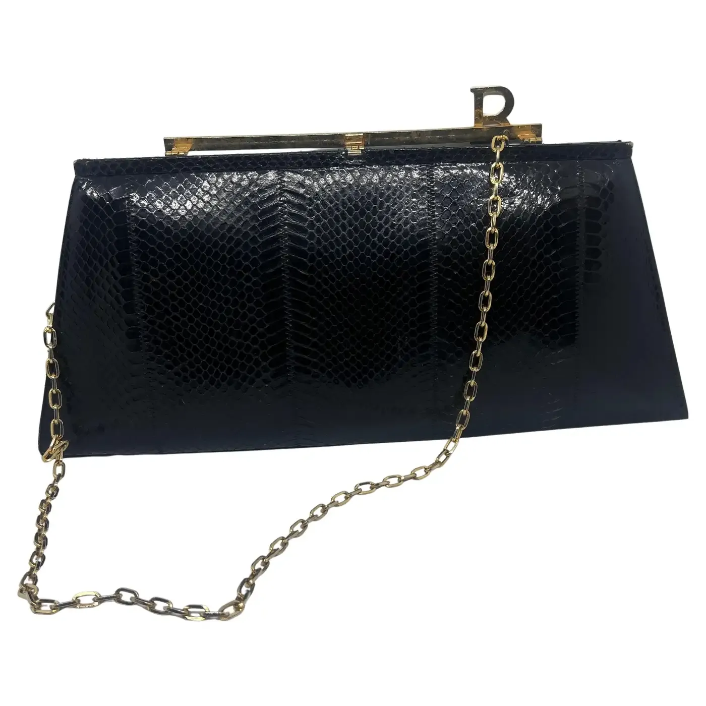 1960s Vintage Black Leather Clutch Bag Made by Ellebi Genova