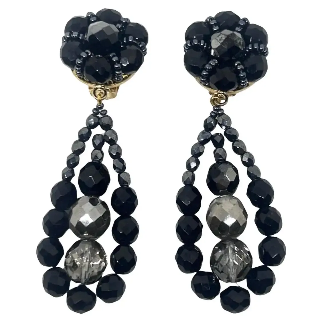 21st Century Coppola e Toppo Black and Silver Crystals Chandelier Earrings